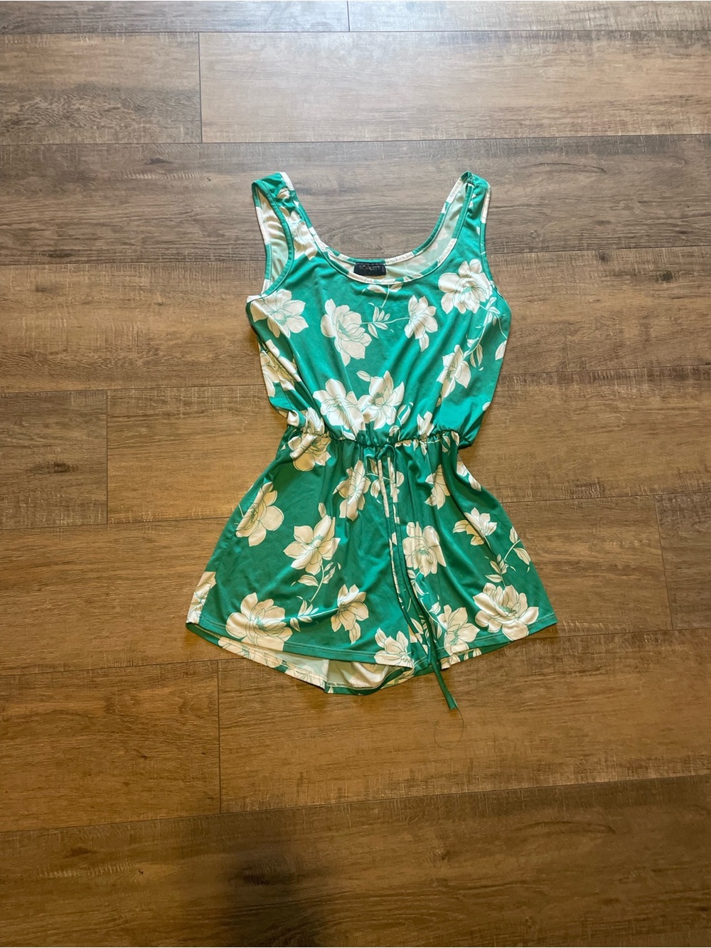 Scarlett Green and White Floral Tank Scoop Neck One-Piece Romper